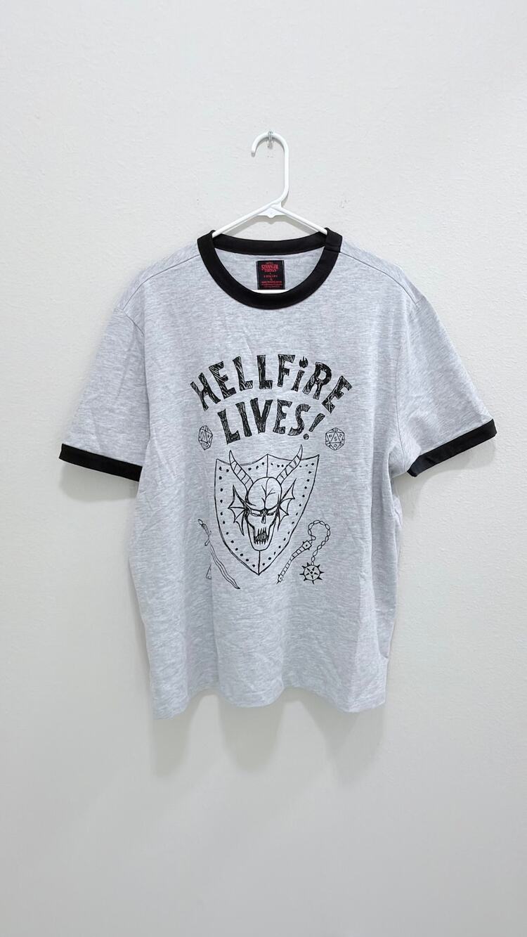 NWT Netflix Stranger Things x Primark "Hellfire Lives!" Ringer Tee - Large